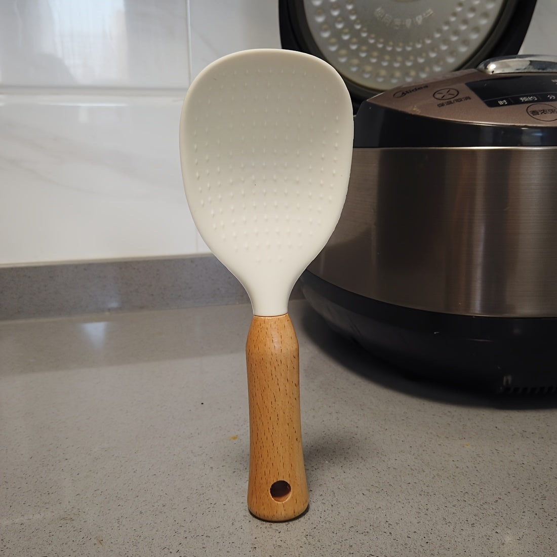 Ergonomic Silicone Rice Spoon with Wooden Handle