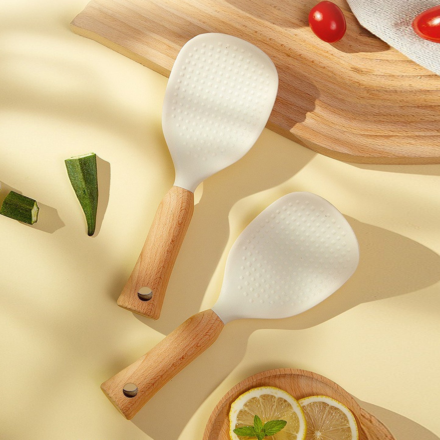 Ergonomic Silicone Rice Spoon with Wooden Handle