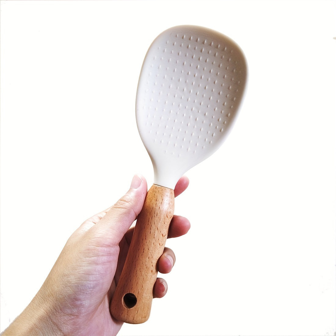 Ergonomic Silicone Rice Spoon with Wooden Handle