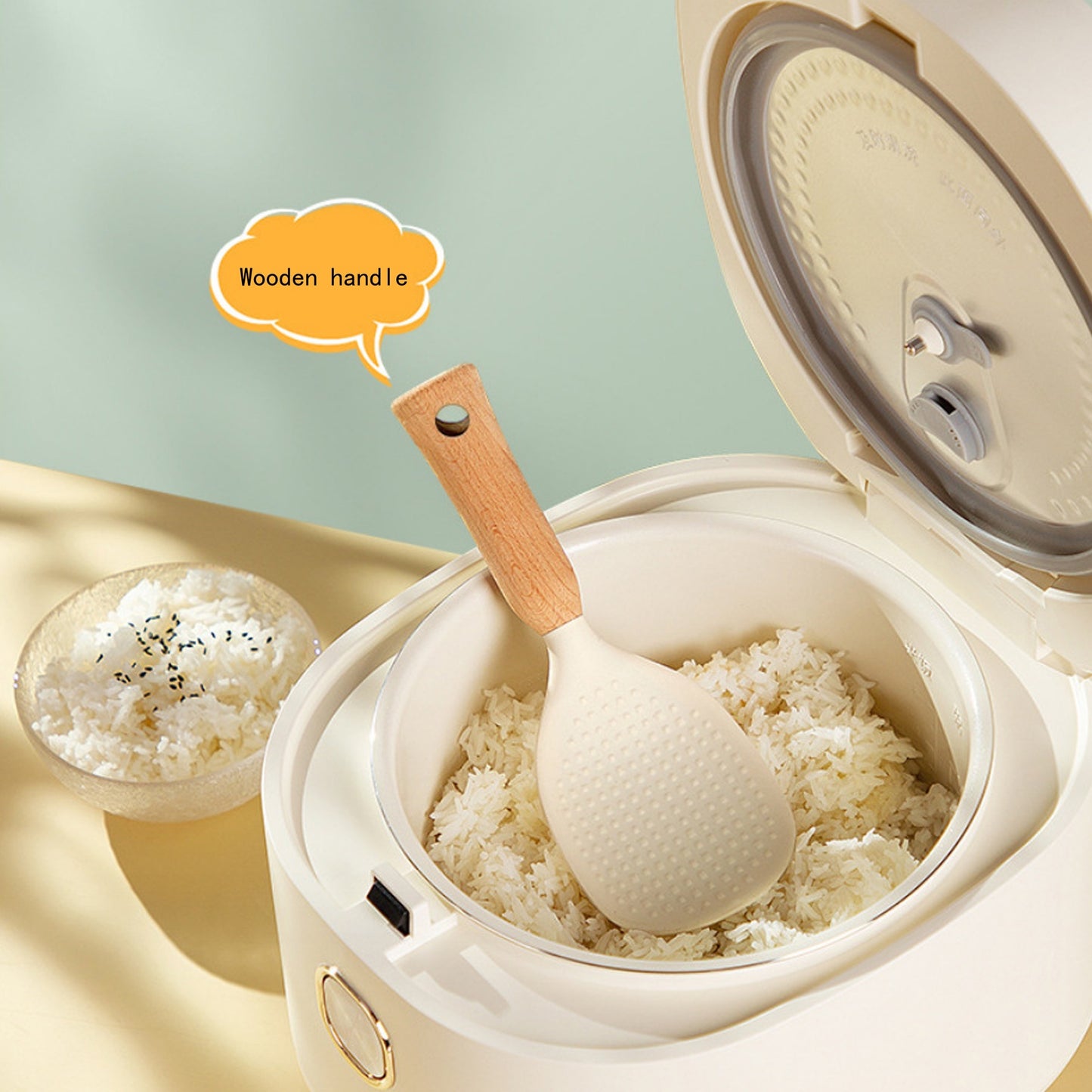 Ergonomic Silicone Rice Spoon with Wooden Handle