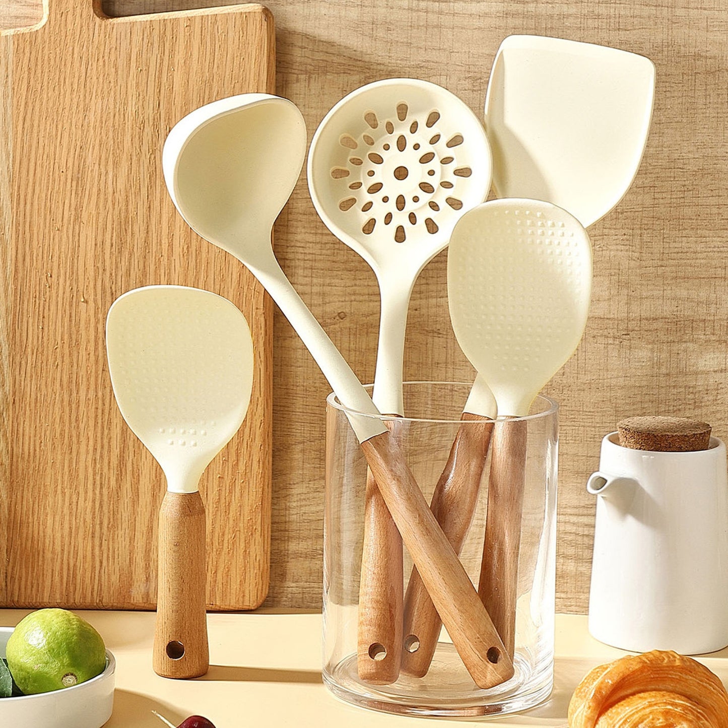 Ergonomic Silicone Rice Spoon with Wooden Handle
