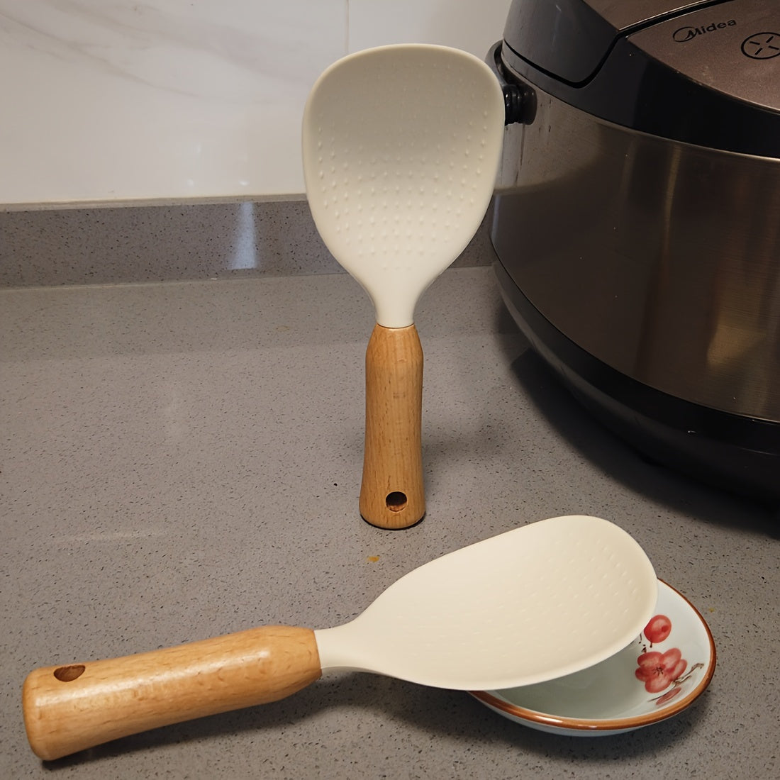 Ergonomic Silicone Rice Spoon with Wooden Handle