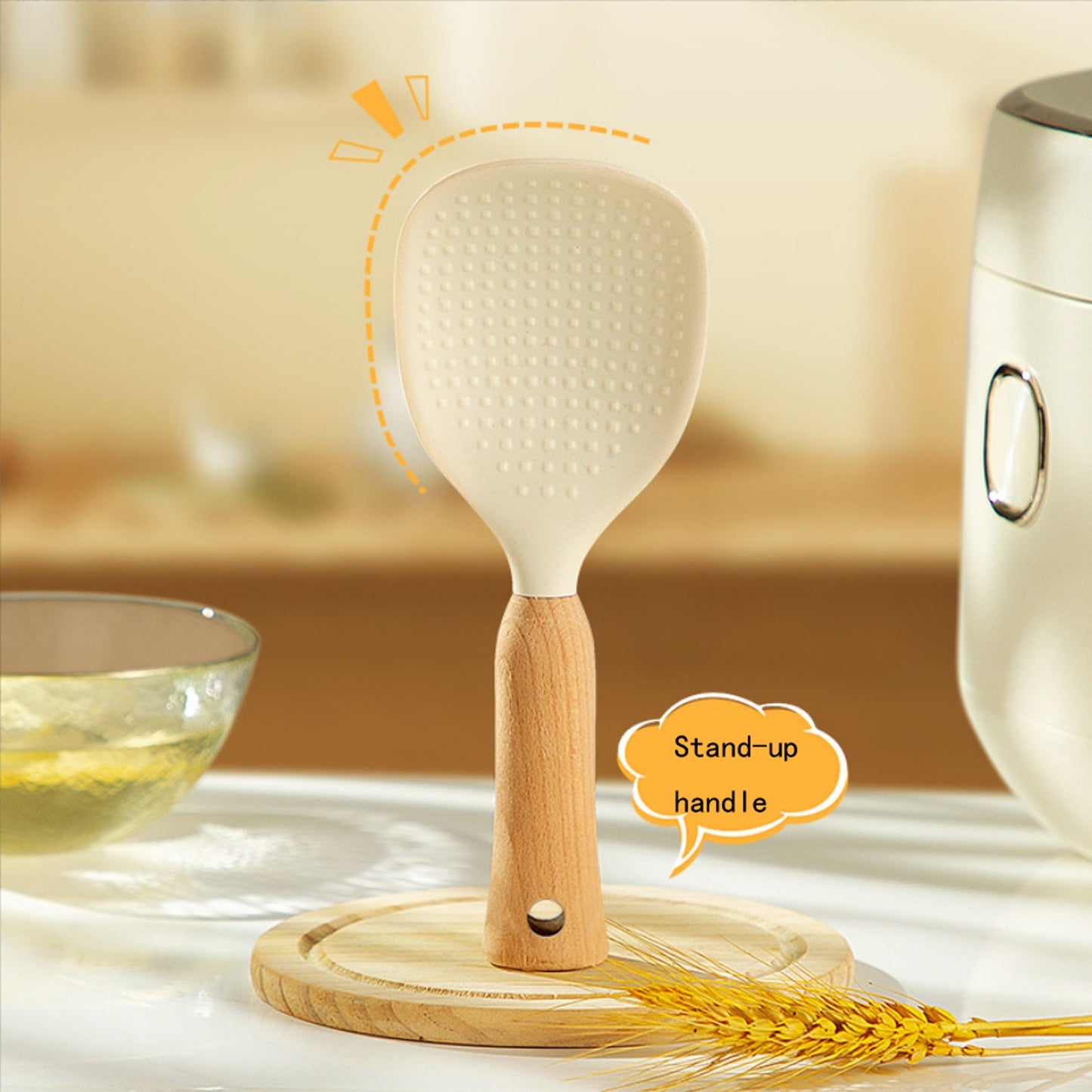 Ergonomic Silicone Rice Spoon with Wooden Handle