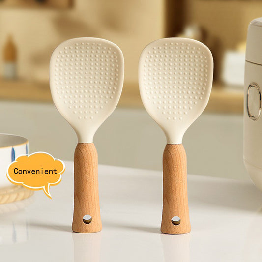 Ergonomic Silicone Rice Spoon with Wooden Handle