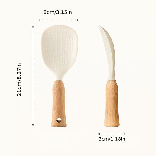 Ergonomic Silicone Rice Spoon with Wooden Handle