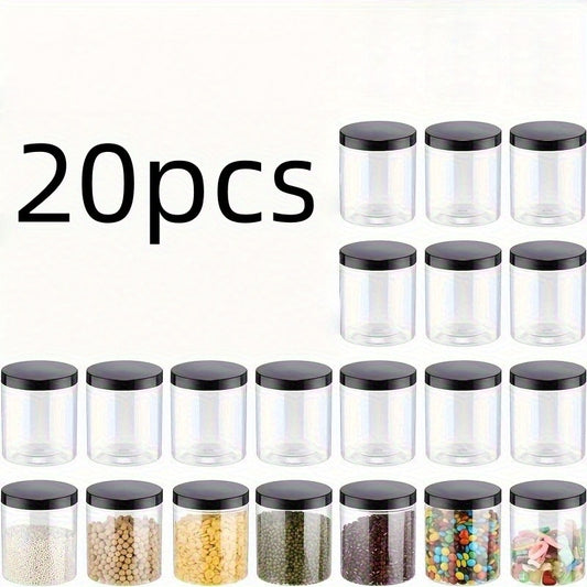 20pcs Clear Plastic Storage Jars with Ribbed Lids